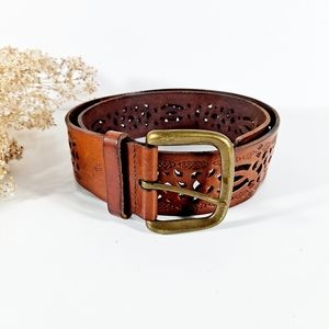 Lauren Ralph Lauren Brown Cut Out Leather Belt Womens Size XL